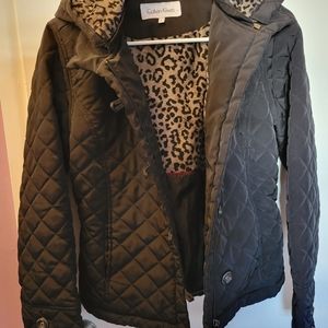 Calvin Klein hooded/or not, blk diamond quilted jacket, hood is removable, sz S